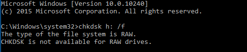 В противном случае вы получите сообщение об ошибке « CHKDSK недоступен для дисков RAW »