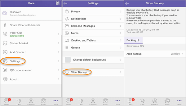 Вы также можете настроить iPhone на автоматическое резервное копирование сообщений Viber: «Настройки»> «Учетная запись»> «Резервное копирование Viber»> «Автоматическое резервное копирование»> выберите «Еженедельно или ежемесячно»