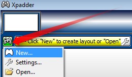Затем откройте Xpadder, нажмите кнопку с рисунком джойстика и выберите опцию «Новый»: